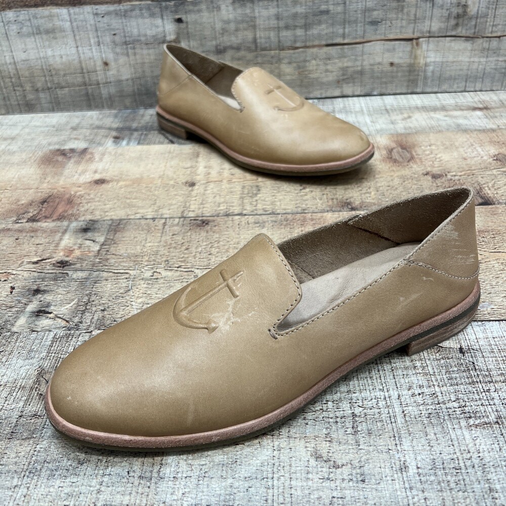 Sperry Top Sider Womens Anchor Tan Leather Slip On Casual Shoes Size 7.5